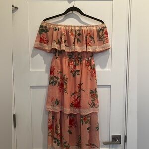 Off the shoulder ruffle spring summer floral dress